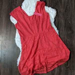 Coral Short Lace Dress, XXL, Keyhole Back